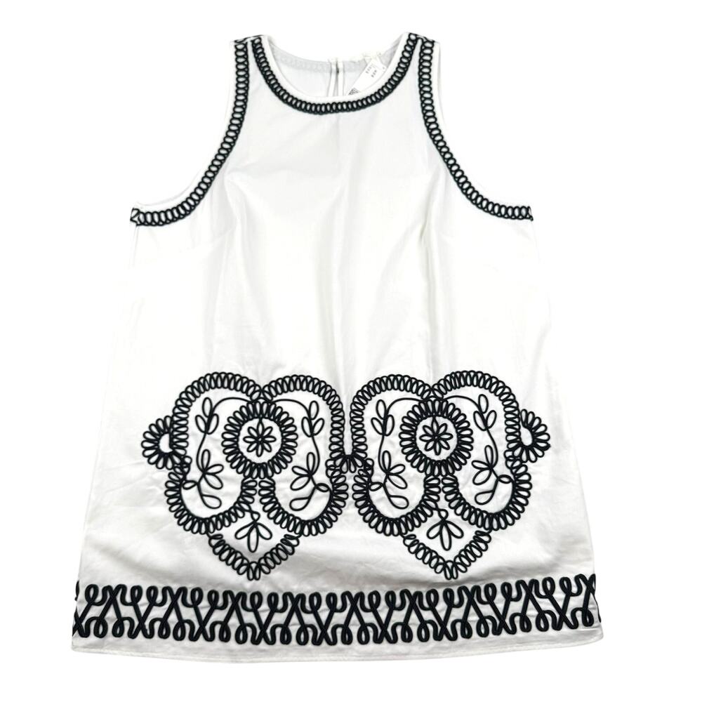 H&M Embroidered Shift Dress White Black Soutache Embellishment Boho